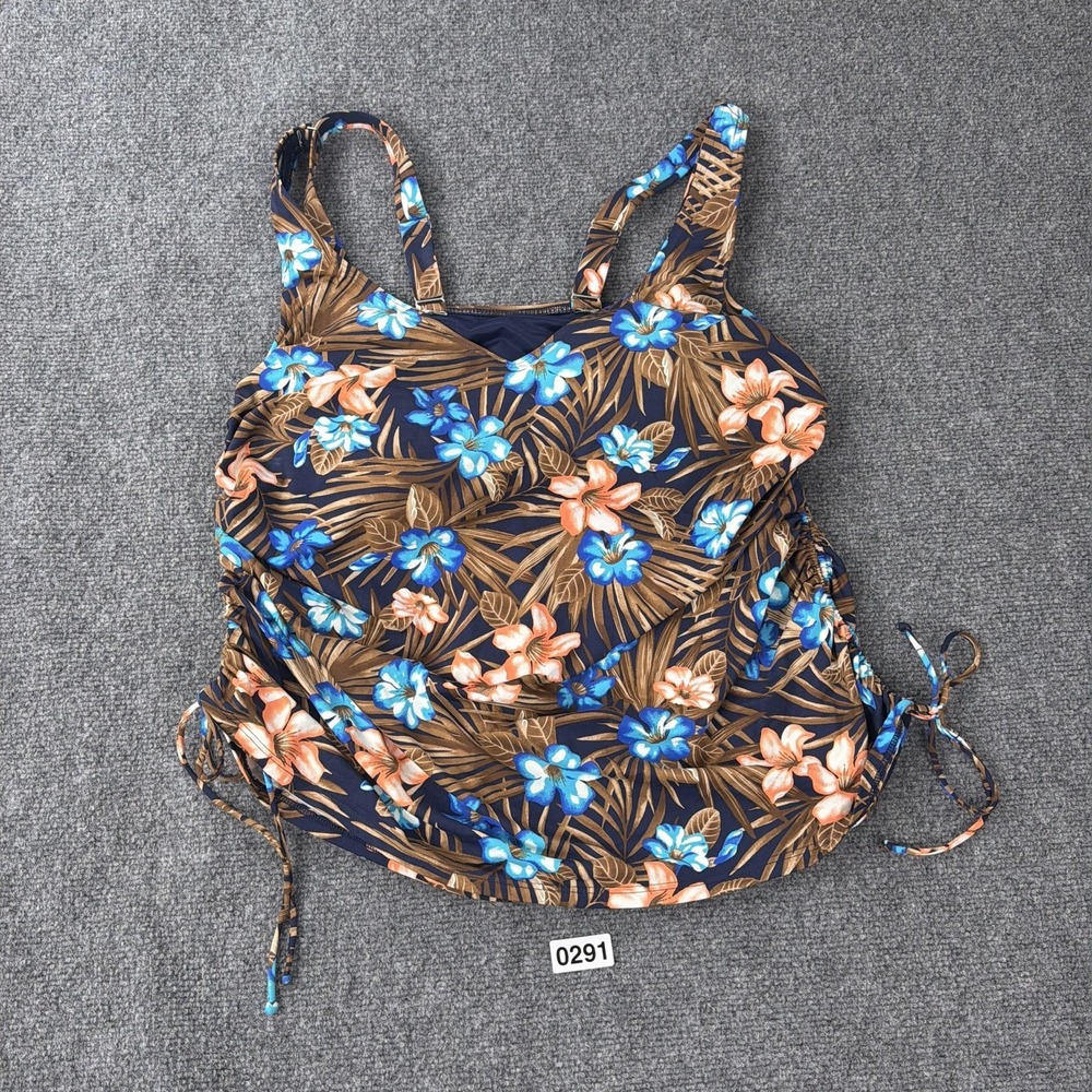 Lands End Tankini Swim Top Womens 18W Tropical Floral Ruched Beach